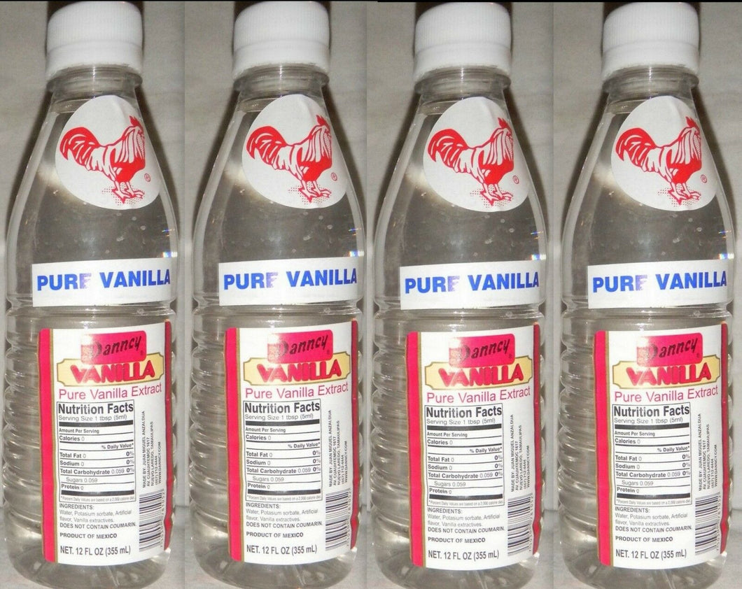 4 X Clear Danncy Pure Mexican Vanilla Extract 12oz Ea Plastic Bottle From Mexico