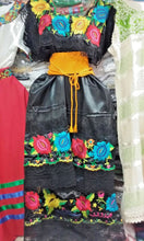 Load image into Gallery viewer, Yucatan Womens Folklorico Traditional Dance Fiesta Dress Embroidery Blck Wht New