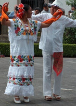 Load image into Gallery viewer, Yucatan Womens Folklorico Traditional Dance Fiesta Dress Embroidery Blck Wht New