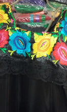 Load image into Gallery viewer, Yucatan Womens Folklorico Traditional Dance Fiesta Dress Embroidery Blck Wht New