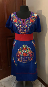 Campesino Kimono Blue Womens Dress OSFA Multi Color Flower Embroidery New