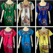 Load image into Gallery viewer, Womens XS-XXXL Mexican Folklorico Tehuacan Puebla Dress Tunic Floral Embroidery