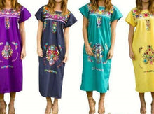 Load image into Gallery viewer, Womens XS-XXXL Mexican Folklorico Tehuacan Puebla Dress Tunic Floral Embroidery