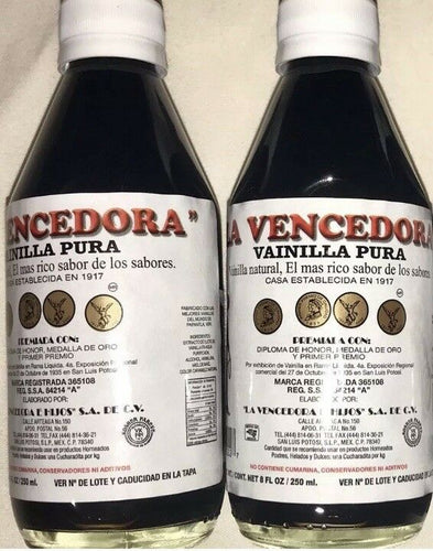 2 X La Vencedora Pure Mexican Vanilla Extract 2 Glass 8.45oz Bottles From Mexico