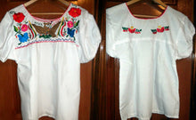 Load image into Gallery viewer, Womens White Top W/Beautiful Floral Eagle VIVA MEXICO Folklorico Embroidery NWOT