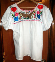 Load image into Gallery viewer, Womens White Top W/Beautiful Floral Eagle VIVA MEXICO Folklorico Embroidery NWOT