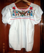 Load image into Gallery viewer, Womens White Top W/Beautiful Floral Eagle VIVA MEXICO Folklorico Embroidery NWOT
