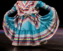 Load image into Gallery viewer, Girls Jalisco Dress With Super Wide Skirt Flow For Folklorico Dance Handmade New