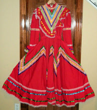 Load image into Gallery viewer, Girls Jalisco Dress With Super Wide Skirt Flow For Folklorico Dance Handmade New