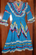 Load image into Gallery viewer, Girls Jalisco Dress With Super Wide Skirt Flow For Folklorico Dance Handmade New