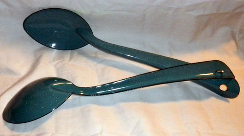 2 X Cinsa Peltre Cooking Serving Spoons Steel Speckeld Blue Gloss Coated Mexico