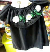 Load image into Gallery viewer, Girls Color Off-Shoulder Ruffle Top W/Floral Embroidery Mexico Folklorico Fiesta
