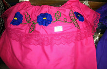 Load image into Gallery viewer, Girls Color Off-Shoulder Ruffle Top W/Floral Embroidery Mexico Folklorico Fiesta