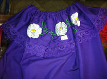 Load image into Gallery viewer, Girls Color Off-Shoulder Ruffle Top W/Floral Embroidery Mexico Folklorico Fiesta