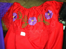 Load image into Gallery viewer, Girls Color Off-Shoulder Ruffle Top W/Floral Embroidery Mexico Folklorico Fiesta