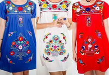 Load image into Gallery viewer, SHORT Womens S-XL Mexican Folklorico Tehuacan Puebla Floral Boho Dress Tunic NEW