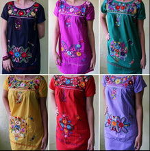 Load image into Gallery viewer, SHORT Womens S-XL Mexican Folklorico Tehuacan Puebla Floral Boho Dress Tunic NEW