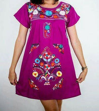 Load image into Gallery viewer, SHORT Womens S-XL Mexican Folklorico Tehuacan Puebla Floral Boho Dress Tunic NEW