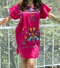 Load image into Gallery viewer, SHORT Womens S-XL Mexican Folklorico Tehuacan Puebla Floral Boho Dress Tunic NEW