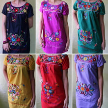 Load image into Gallery viewer, SHORT Womens S-XL Mexican Folklorico Tehuacan Puebla Floral Boho Dress Tunic NEW