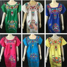 Load image into Gallery viewer, SHORT Womens S-XL Mexican Folklorico Tehuacan Puebla Floral Boho Dress Tunic NEW