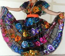 Load image into Gallery viewer, Chiapas Womens Folklorico Traditional Dance Fiesta Dress Set Black or White New