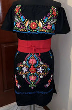 Load image into Gallery viewer, Campesino Black Flounce Womens Dress OSFA Multi Color Flower Embroidery New